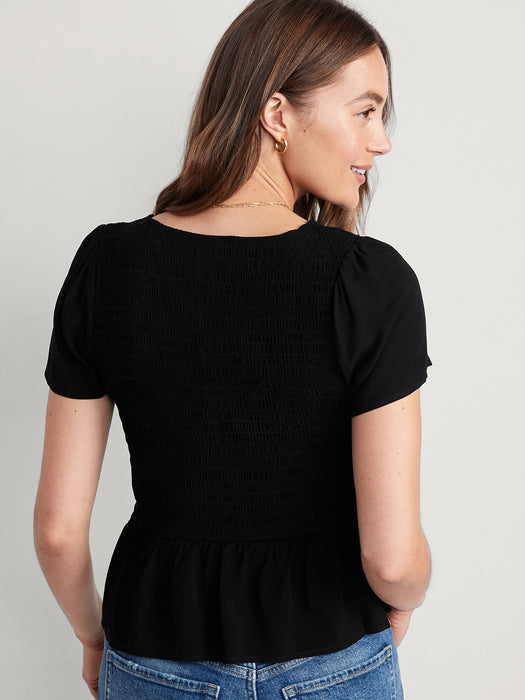 Flutter-Sleeve Smocked Peplum Blouse for Women