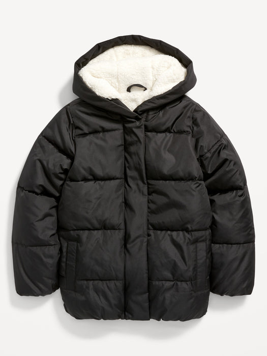 Sherpa-Lined Hooded Puffer Jacket for Girls