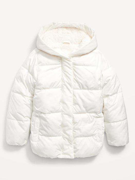 Sherpa-Lined Hooded Puffer Jacket for Girls
