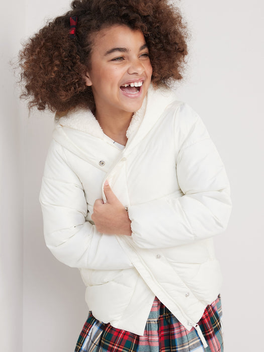 Sherpa-Lined Hooded Puffer Jacket for Girls