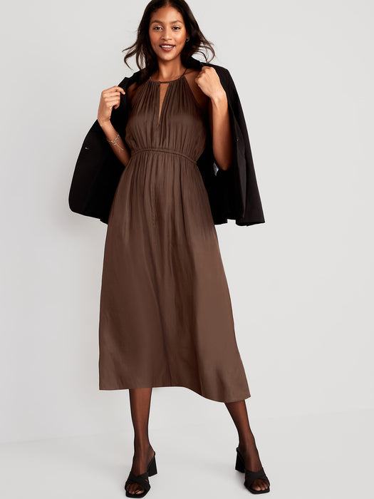 Waist-Defined Halter Satin Maxi Dress for Women