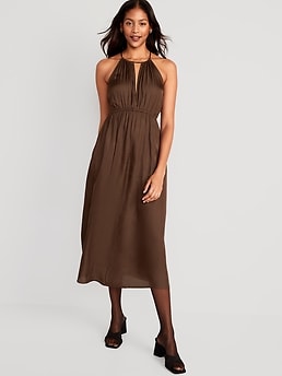 Waist-Defined Halter Satin Maxi Dress for Women